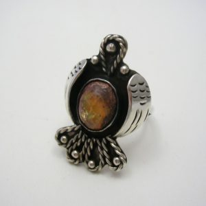 Taxco Vintage Silver Dove Ring with Mexican Opal