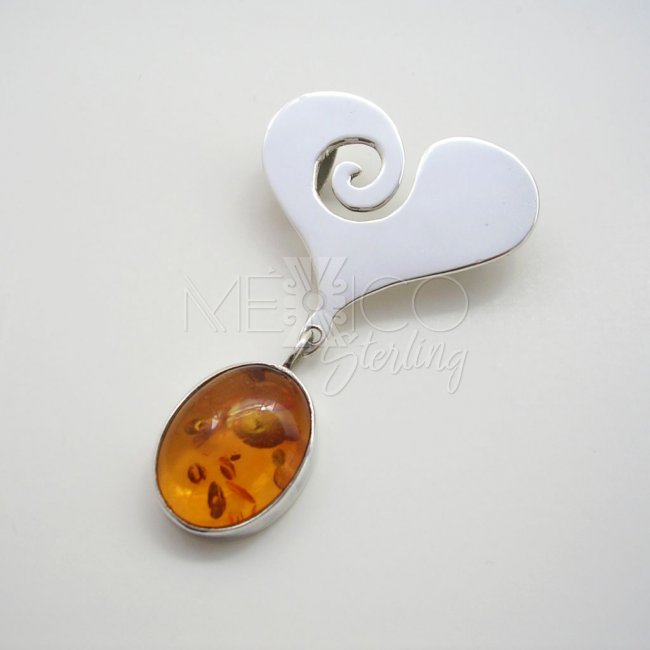 Taxco Sterling Silver Pendant with Amber - Click Image to Close
