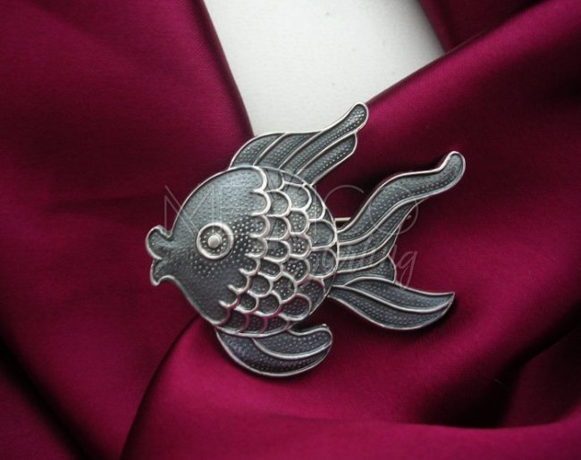 Silver Decorative Margot de Taxco Molds Fish Brooch-Pendant - Click Image to Close