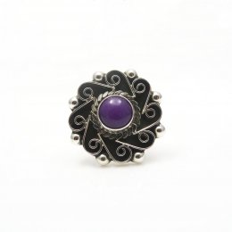 Silver Purple Agate Playful Pinwheel Ring