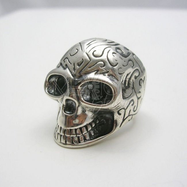Man/Woman Decorated Taxco Silver Skull Ring - Click Image to Close