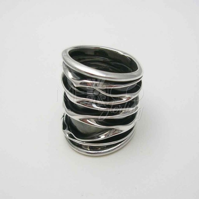 Long Taxco Oxidized Silver Ring - Click Image to Close