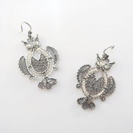 Silver Filigree Dreamy Owl Earrings