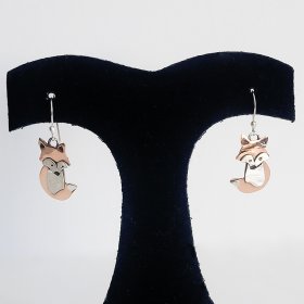 Silver and Copper Cute Dangle Fox Earrings Silver and Copper Cute Dangle Fox Earrings