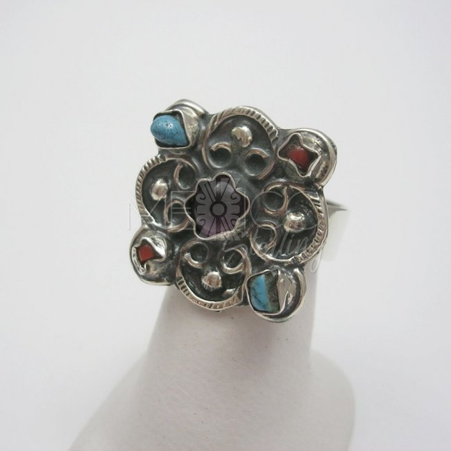 Adjustable Taxco Silver Ring with Stones - Click Image to Close