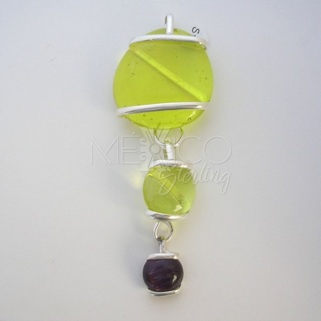 Silver Plated Pendant with Colorful Glass - Click Image to Close