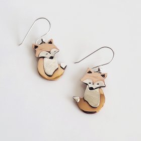 Silver and Copper Cute Dangle Fox Earrings Silver and Copper Cute Dangle Fox Earrings