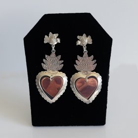 Silver Copper Sacred Hearts Long Earrings Silver Copper Sacred Hearts Long Earrings