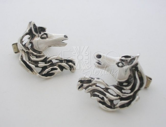 Taxco Sterling Silver Cufflinks with Horses Heads - Click Image to Close