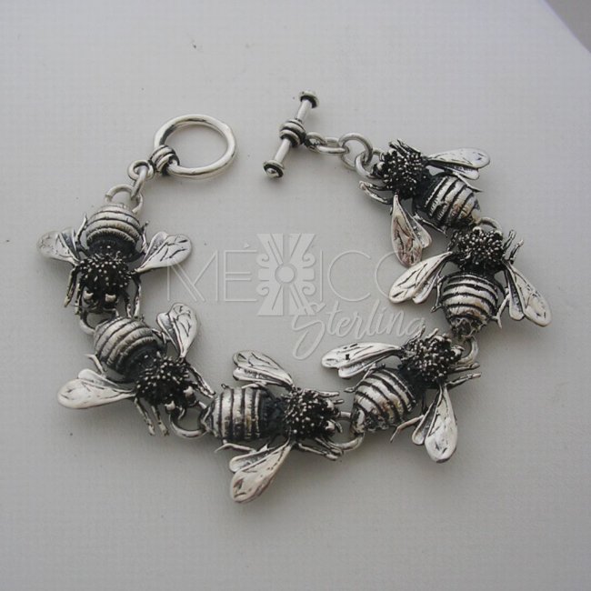 Unusual Taxco Silver Bees Bracelet