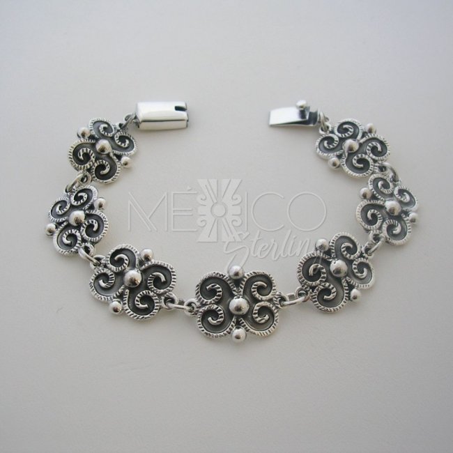 Oxidized Silver Bracelet Beautiful Baroque Style - Click Image to Close