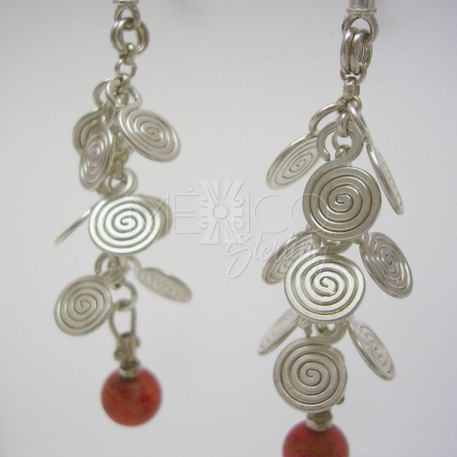 Silver and Coral Dangling Earrings