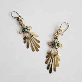 Brass and Turquoise Sun Rays Earrings Brass and Turquoise Sun Rays Earrings
