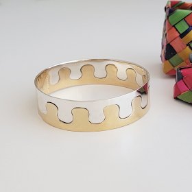 Puzzle Silver Two Tone Cuff Bracelet Puzzle Silver Two Tone Cuff Bracelet