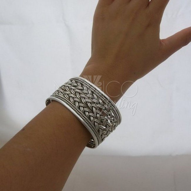 Taxco Silver Braided Cuff Bracelet