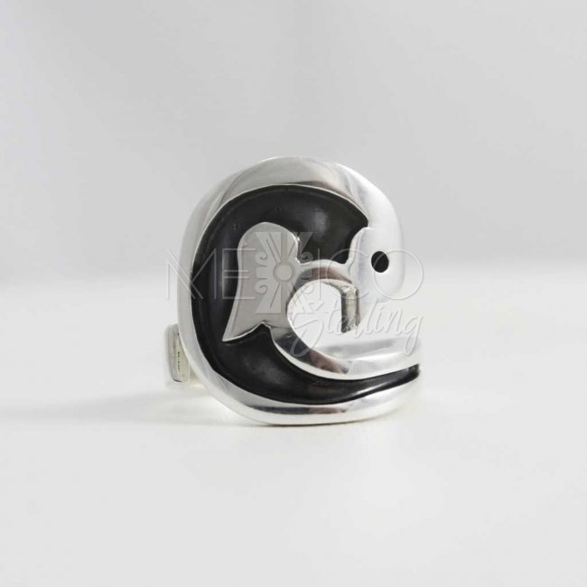 Playful Silver Dolphin Taxco Ring - Click Image to Close