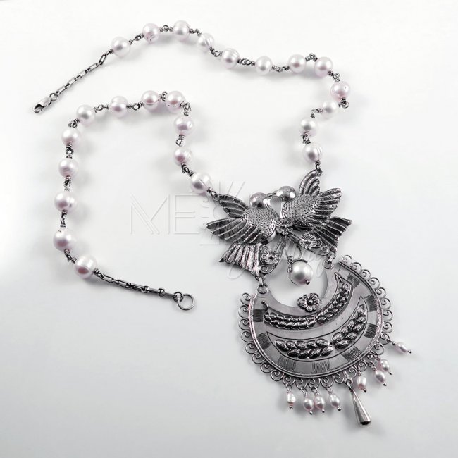 Spiritual Awakening Silver and Pearls Necklace - Click Image to Close