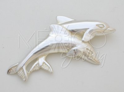 Handmade Taxco Sterling Silver Dolphins Pin-Brooch - Click Image to Close