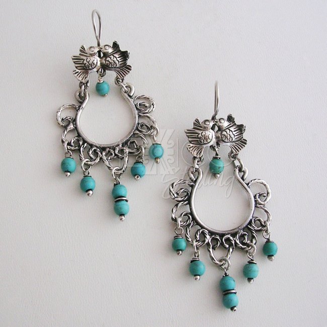 Classic Silver Earrings with Stone Beads - Click Image to Close
