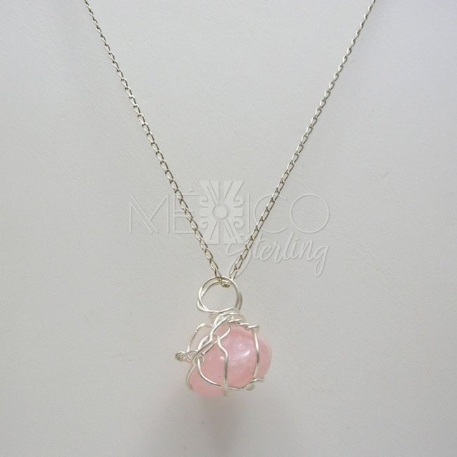 Silver Plated and Rose Quartz Pendant - Click Image to Close