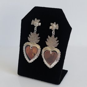 Silver Copper Sacred Hearts Long Earrings Silver Copper Sacred Hearts Long Earrings