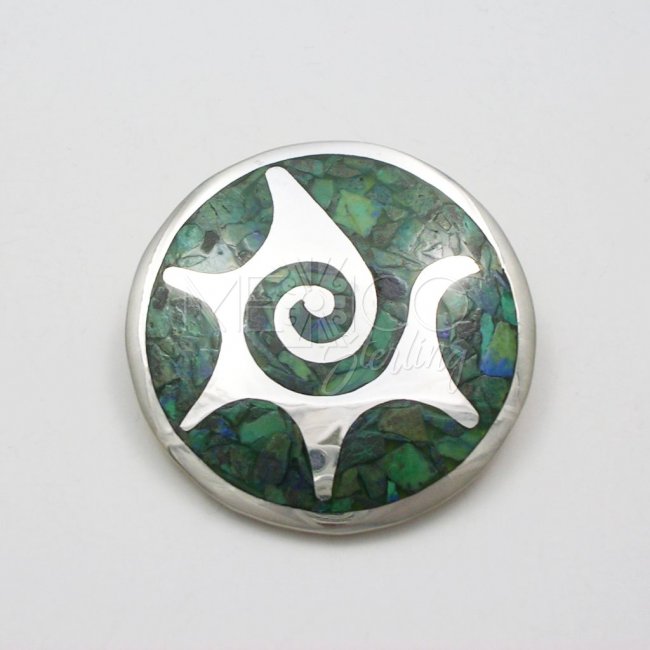 Taxco Solid Silver Brooch with Stone Inlay - Click Image to Close