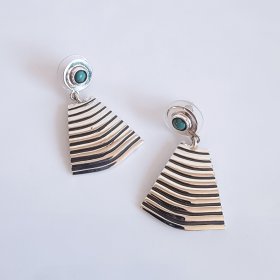 Silver Pyramid Earrings and Turquoise Silver Pyramid Earrings and Turquoise