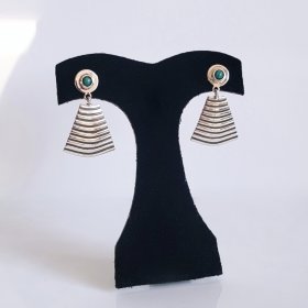 Silver Pyramid Earrings and Turquoise Silver Pyramid Earrings and Turquoise