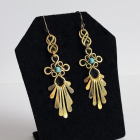 Brass and Turquoise Sun Rays Earrings Brass and Turquoise Sun Rays Earrings
