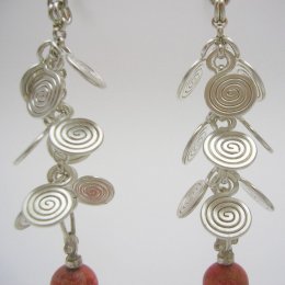 Silver and Coral Dangling Earrings