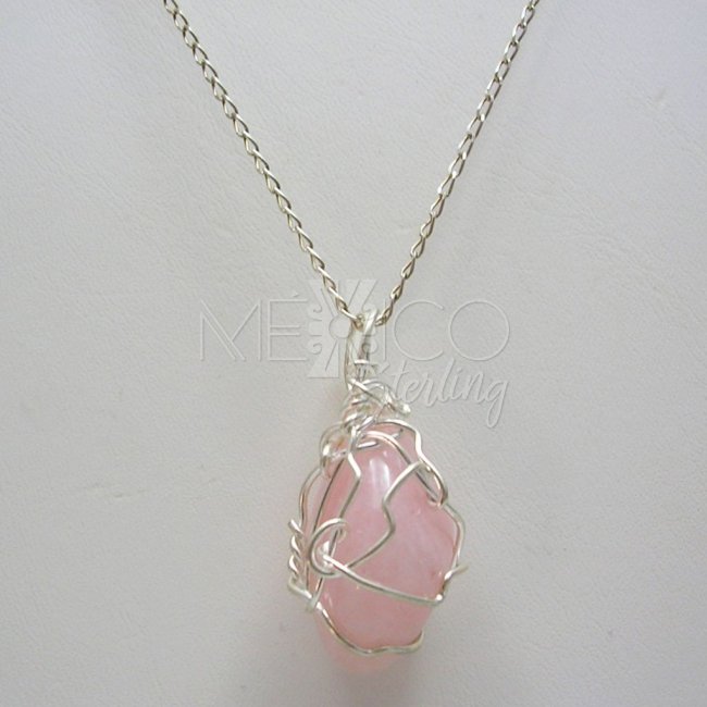 Silver Plated and Rose Quartz Pendant - Click Image to Close