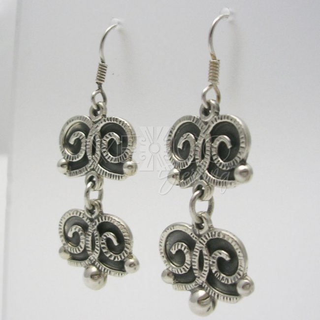 Taxco Two Tone Silver Dangling Earrings